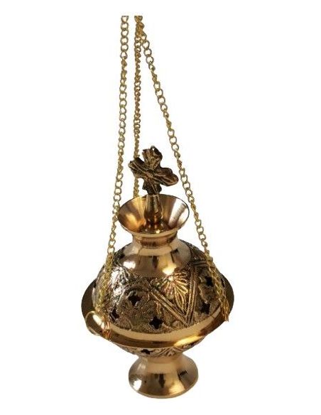 Incensario metal bronce con cadena 13,5cm cadena 23cm