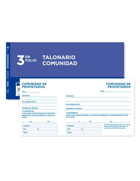 Talonario Liderpapel Comunidad Tres En Folio 106 Con Iva