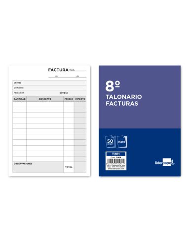 Talonario Liderpapel Facturas 8º Original Y Copia T201 Sin I.V.A.