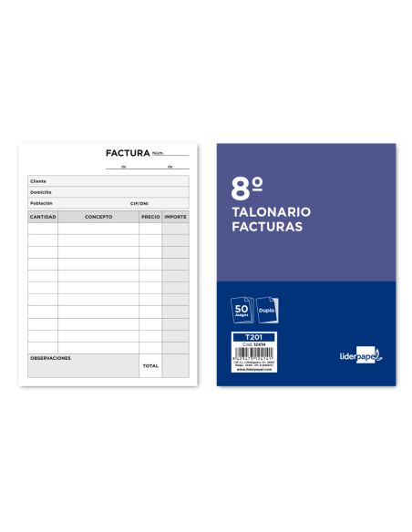 Talonario Liderpapel Facturas 8º Original Y Copia T201 Sin I.V.A.