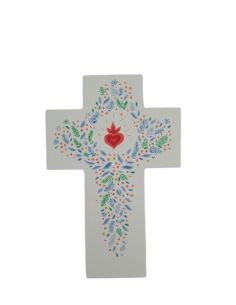 Cruz De Alabanza Blanca  Sagrado Corazón  15X10Cm