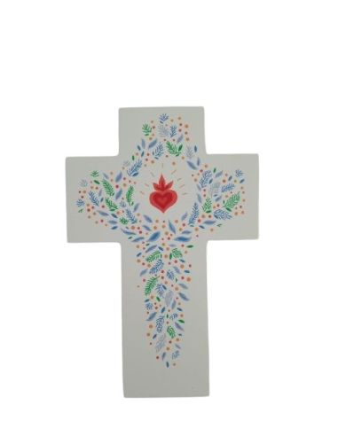 Cruz De Alabanza Blanca  Sagrado Corazón  15X10Cm