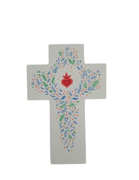 Cruz De Alabanza Blanca  Sagrado Corazón  15X10Cm