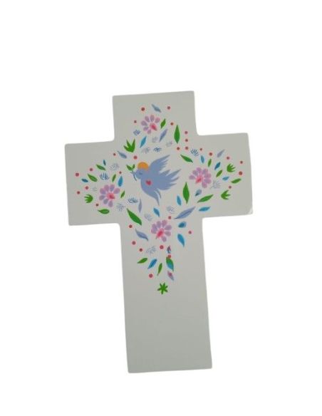 Cruz Blanca Alabanza  Paloma  15X10Cm