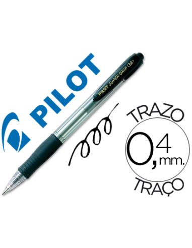 Boligrafo Pilot Super Grip Negro Retractil Sujecion De Caucho Tinta Base De Aceite