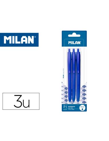Boligrafo Azul Milan P1 Retractil 1 Mm Touch Blister De 3 Unidades