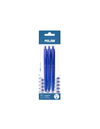 Boligrafo Azul Milan P1 Retractil 1 Mm Touch Blister De 3 Unidades