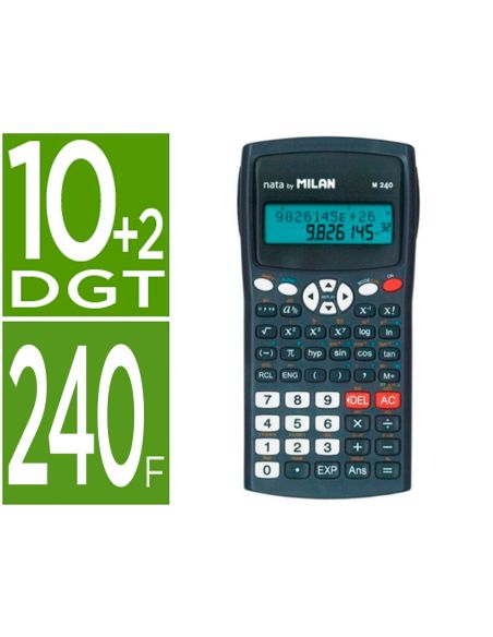 Calculadora Milan Cientifica M240 Black 2 Lineas 240 Funciones 10+2 Digitos Color Negra Con Tapa Color Gris