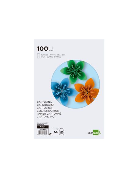 Cartulina Liderpapel A4 180G/M2 Blanco Paquete De 100 Hojas