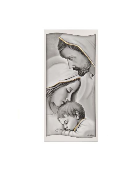 Cuadro Madera Sagrada Familia Blanco Y Negro Decor.Oro 12X24Cm
