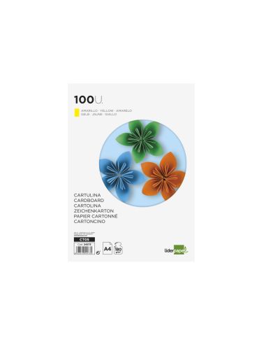 Cartulina Liderpapel A4 180G/M2 Amarillo Paquete De 100 Hojas