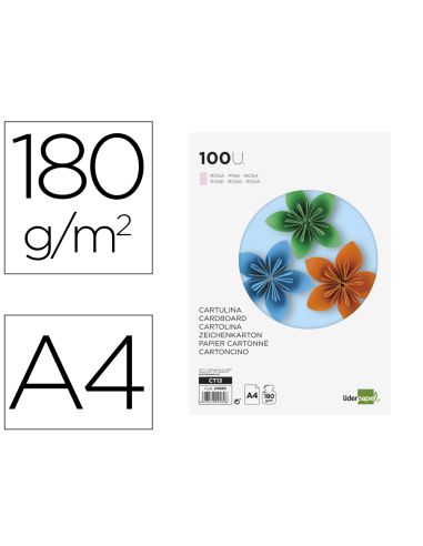 Cartulina Liderpapel A4 180G/M2 Rosa Paquete De 100 Hojas