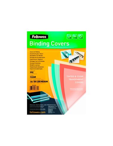 Tapa De Encuadernacion Fellowes Din A4 Pvc Transparente Cristal 180 Micras Pack De 100 Unidades