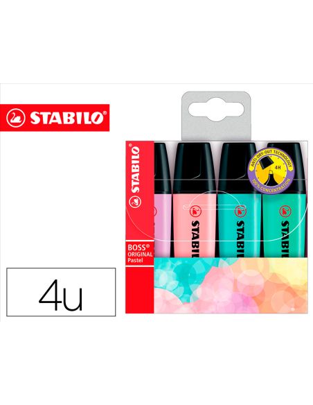 Rotulador Stabilo Boss Pastel Fluorescente 70 Estuche De 4 Unidades Colores Surtidos