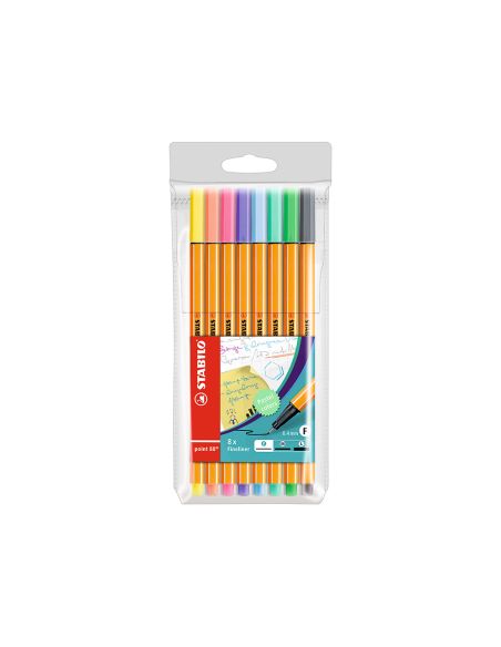 Rotulador Stabilo Punta De Fibra Point 88 Estuche De 8 Colores Surtidos Pastel