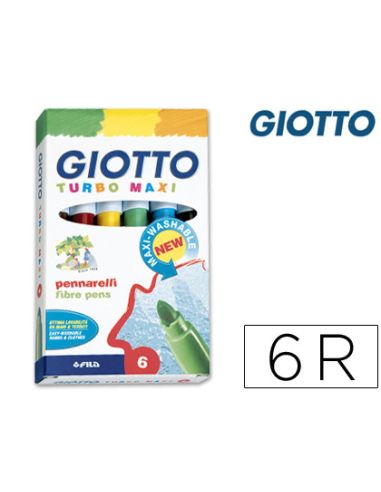 Rotulador Giotto Turbo Maxi Caja De 6 Colores Lavables Con Punta Bloqueada