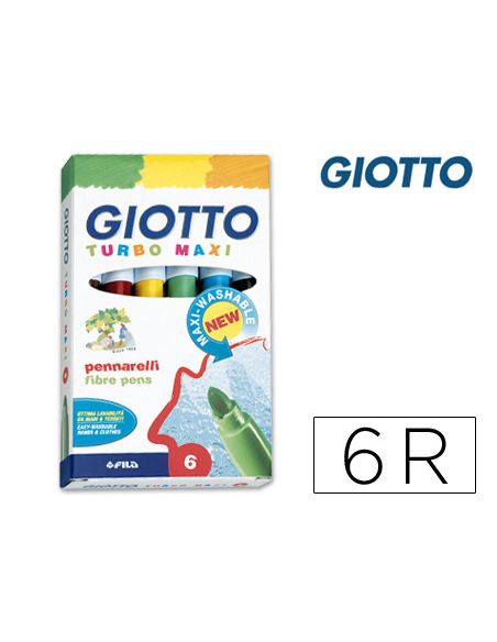 Rotulador Giotto Turbo Maxi Caja De 6 Colores Lavables Con Punta Bloqueada