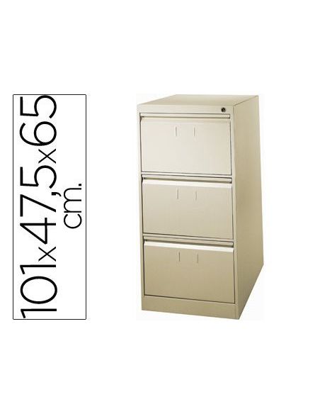 Fichero Cajones De Suelo Metalico De 3 Cajones 101 Alto,65 Prof. 47,5 Ancho Color Beige N.34 Antivuelco|Libreriasalesiana