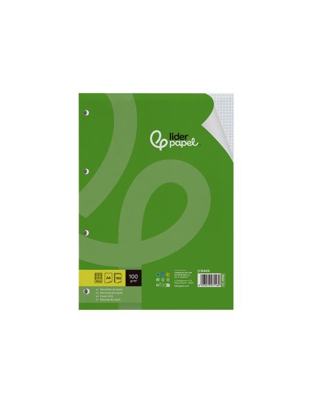 Recambio Liderpapel A4 100 Hojas 100Gr Cuadro 4Mm Con M Argen 4 Taladros