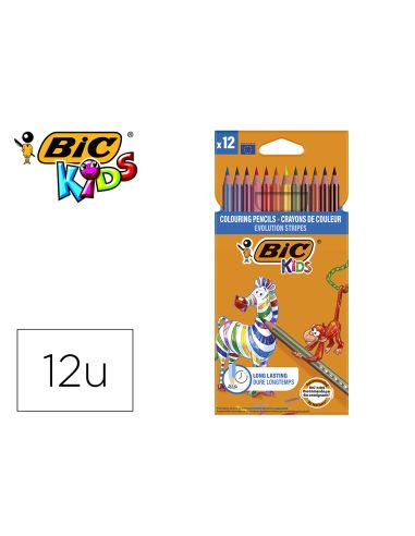 Lapices De Colores Bic Evolution Stripes Caja De 12 Colores Surtidos