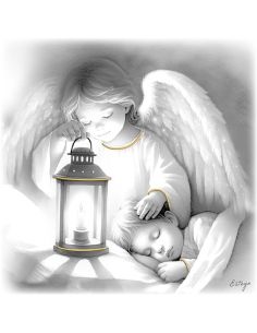 Cuadro Madera Decor.Plata A Mano Angel Farol 18X18Cm