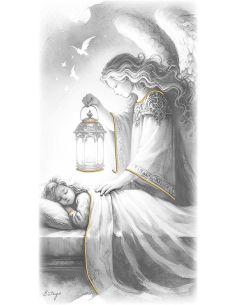 Cuadro Madera Decor.Plata A Mano Angel Farol 9X18Cm