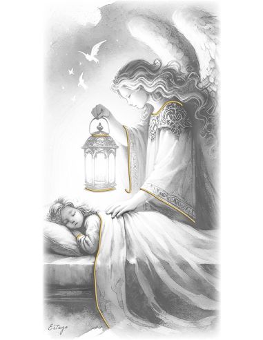 Cuadro Madera Decor.Plata A Mano Angel Farol 9X18Cm