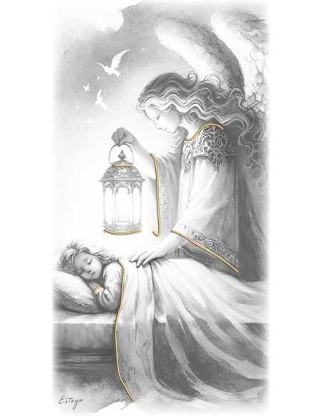 Cuadro Madera Decor.Plata A Mano Angel Farol 9X18Cm