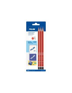 Lapices De Grafito Milan Hexagonal Hb + Goma 430 + Afilalapiz Blister De 3 Unidades