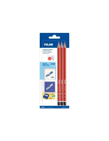 Lapices De Grafito Milan Hexagonal Hb + Goma 430 + Afilalapiz Blister De 3 Unidades