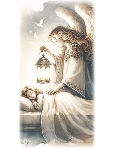 Cuadro Madera Decor.Plata A Mano Angel Farol 12X24Cm