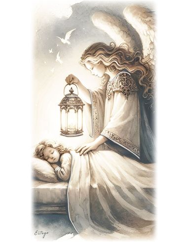 Cuadro Madera Decor.Plata A Mano Angel Farol 12X24Cm