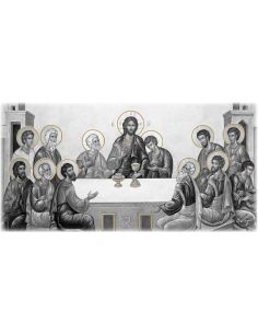 Cuadro Madera Decor.Plata A Mano Santa Cena Icono 18X36Cm