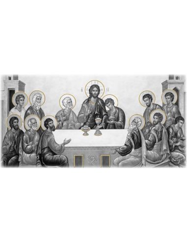 Cuadro Madera Decor.Plata A Mano Santa Cena Icono 18X36Cm