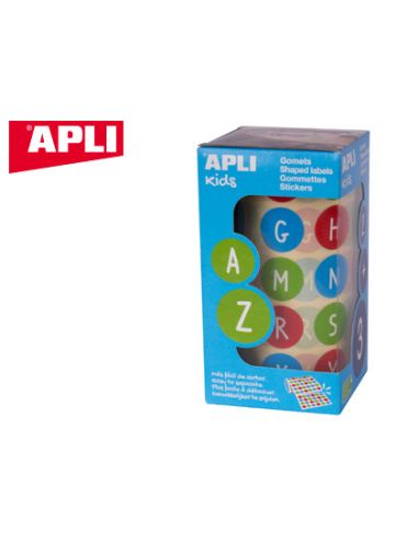 Gomets Apli Autoadhesivo Redondo Abecedario 20 Mm Diametro Multicolor Rollo De 900 Unidades