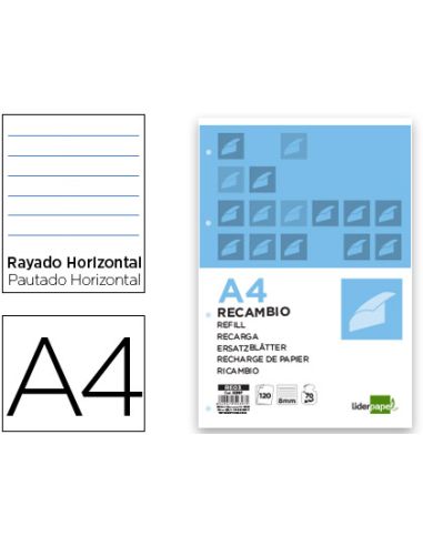 Recambio Liderpapel A4 120 Hojas 70Gr Horizontal Sin Ma Rgen 4 Taladros Bandas De 5 Colores