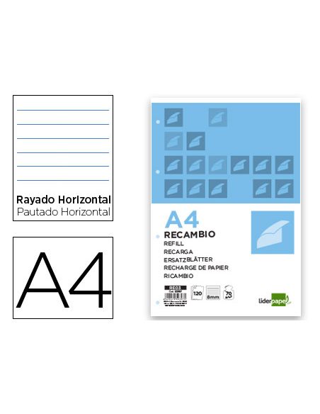 Recambio Liderpapel A4 120 Hojas 70Gr Horizontal Sin Ma Rgen 4 Taladros Bandas De 5 Colores