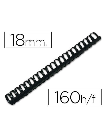 Canutillo Q-Connect Redondo 18 Mm Plastico Negro Capacidad 160 Hojas Caja De 50 Unidades