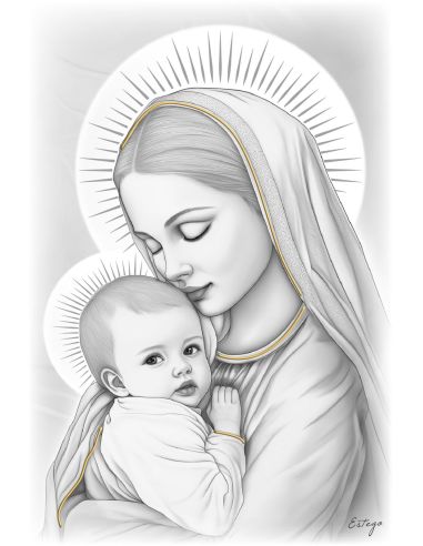 Cuadro Madera Decor.Plata A Mano Maternidad Byn 11X17Cm