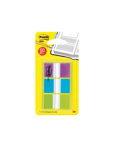Banderitas Separadoras Post-Index 680-Roy Verde Azul Y Violeta Dispensador Funda 3X20