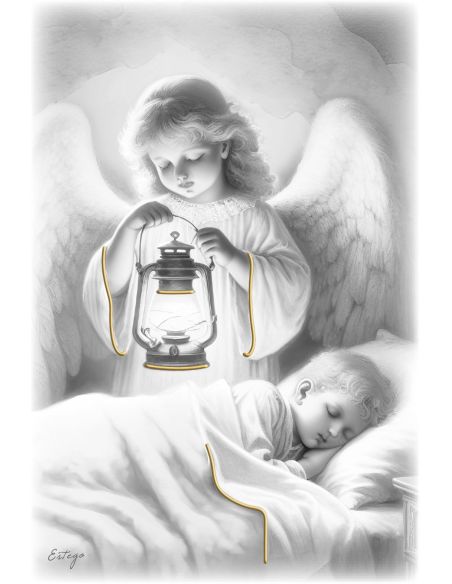 Cuadro Madera Decor.Plata A Mano Angel Con Farol Byn 33X23Cm