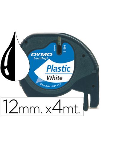 Cinta Dymo Plastico 12Mmx4Mt Negro/Blanco Perla Para Maquina Letratag 91201