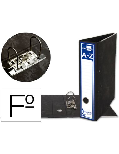 Archivador De Palanca Liderpapel Folio Classic Blue Carton Entrecolado Sin Rado Lomo 80Mm Negro Compresor Metal