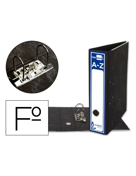 Archivador De Palanca Liderpapel Folio Classic Blue Carton Entrecolado Sin Rado Lomo 80Mm Negro Compresor Metal