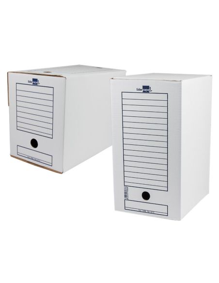 Caja Archivo Definitivo Liderpapel Folio Doble Ancho Carton Reciclado 400G/M2 Lomo 200 Mm Blanco 367X200X251 Mm|Libreriasalesiana