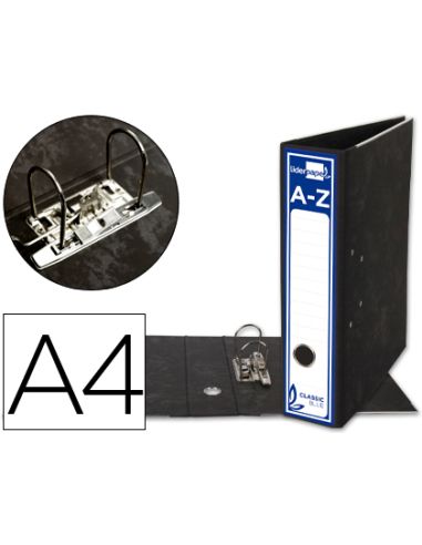 Archivador De Palanca Liderpapel A4 Classic Blue Carton Entrecolado Sin Rado Lomo 80Mm Negro Compresor Metalico