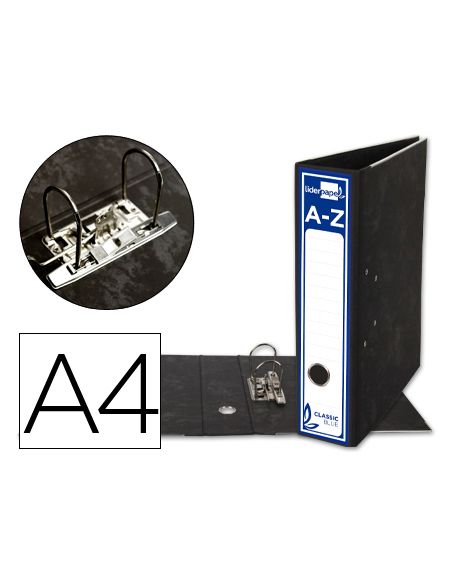 Archivador De Palanca Liderpapel A4 Classic Blue Carton Entrecolado Sin Rado Lomo 80Mm Negro Compresor Metalico