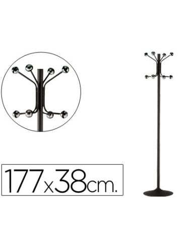 Perchero Metalico Pie 8 Colgadores Color Negro 177X38 Cm
