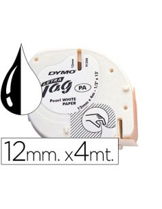 Cinta Dymo Papel 12Mmx4Mt Negro/Blanco Para Letratag