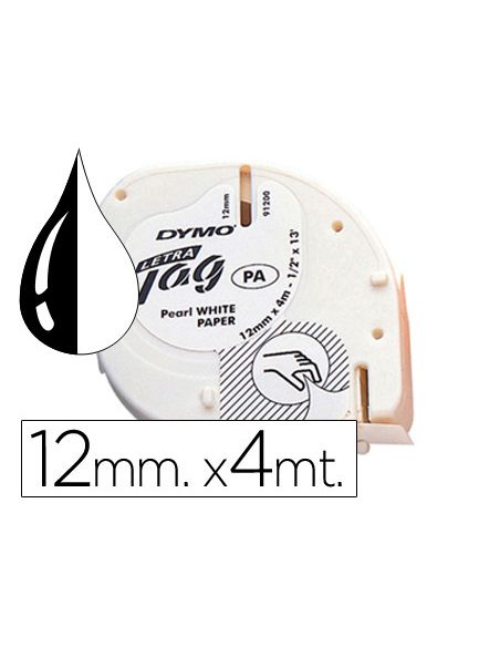 Cinta Dymo Papel 12Mmx4Mt Negro/Blanco Para Letratag
